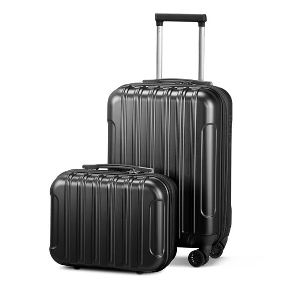 2-Piece Set 20 Inch Expandable With 14 Inch Suitcase, Trolley Case, 14in 20in Silent Wheels, Inner Iron And Outer Aluminum Tie Rod, Classic Color- Black