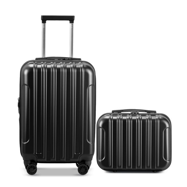2-Piece Set 20 Inch Expandable With 14 Inch Suitcase, Trolley Case, 14in 20in Silent Wheels, Inner Iron And Outer Aluminum Tie Rod, Classic Color- Black
