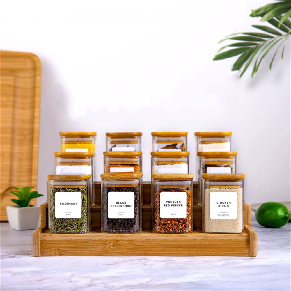Glass Spice Jar Set Bamboo Lid