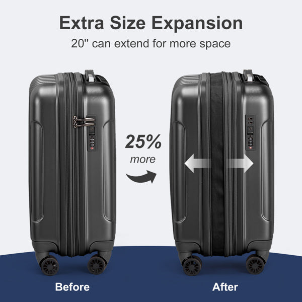 2-Piece Set 20 Inch Expandable With 14 Inch Suitcase, Trolley Case, 14in 20in Silent Wheels, Inner Iron And Outer Aluminum Tie Rod, Classic Color- Black